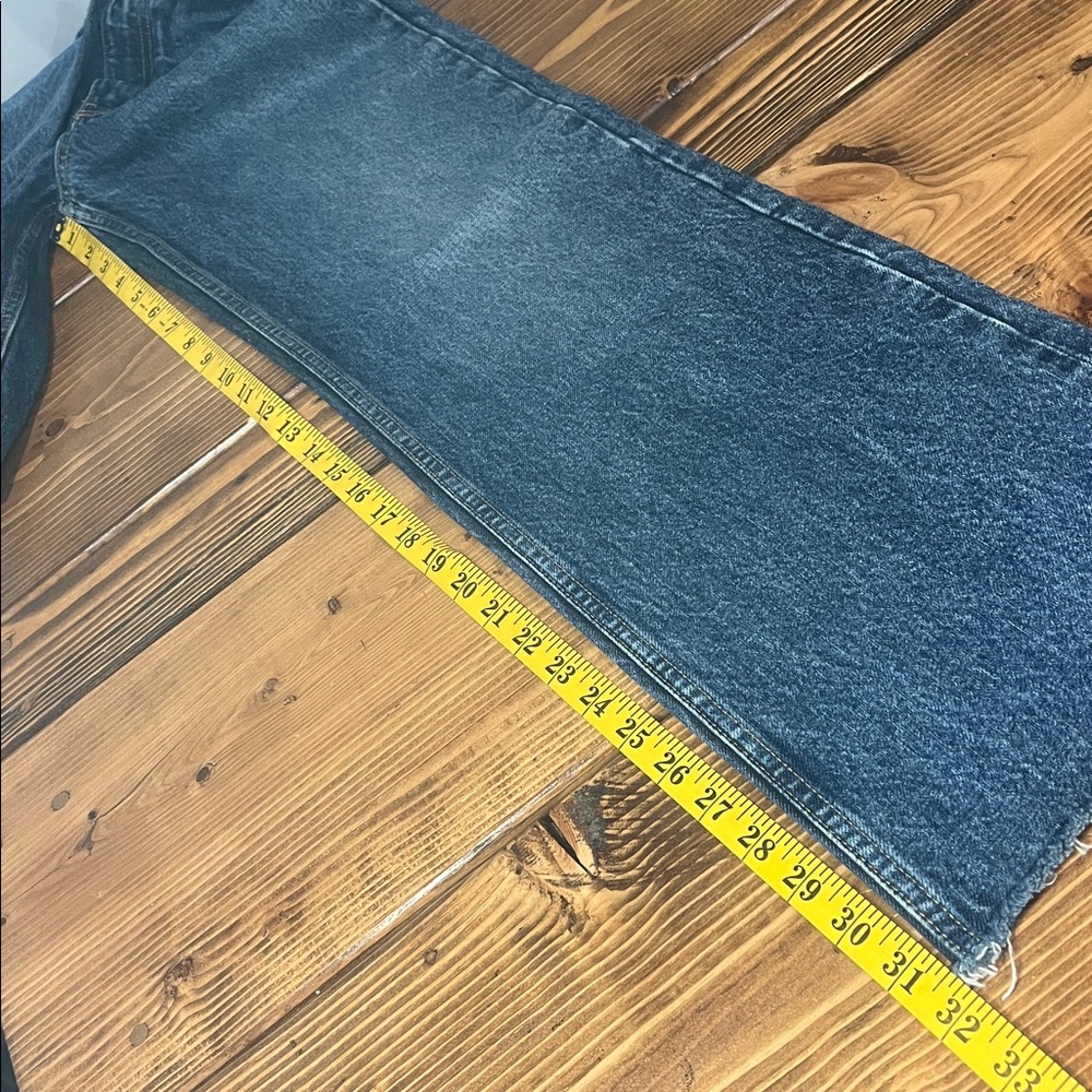 Zara Dark Blue Denim High Waist Wide Leg Jeans Pants Frayed Hem - Picture 6 of 8